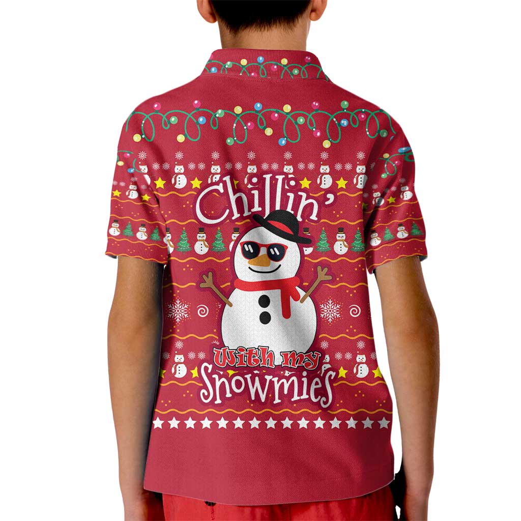 Christmas Chillin With My Snowmies Kid Polo Shirt Cool Snowman Red Snowflake Light String - Wonder Print Shop