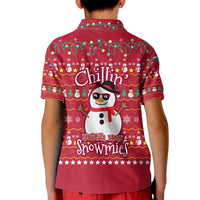 Christmas Chillin With My Snowmies Kid Polo Shirt Cool Snowman Red Snowflake Light String - Wonder Print Shop