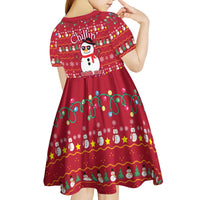 Christmas Chillin With My Snowmies Kid Short Sleeve Dress Cool Snowman Red Snowflake Light String - Wonder Print Shop