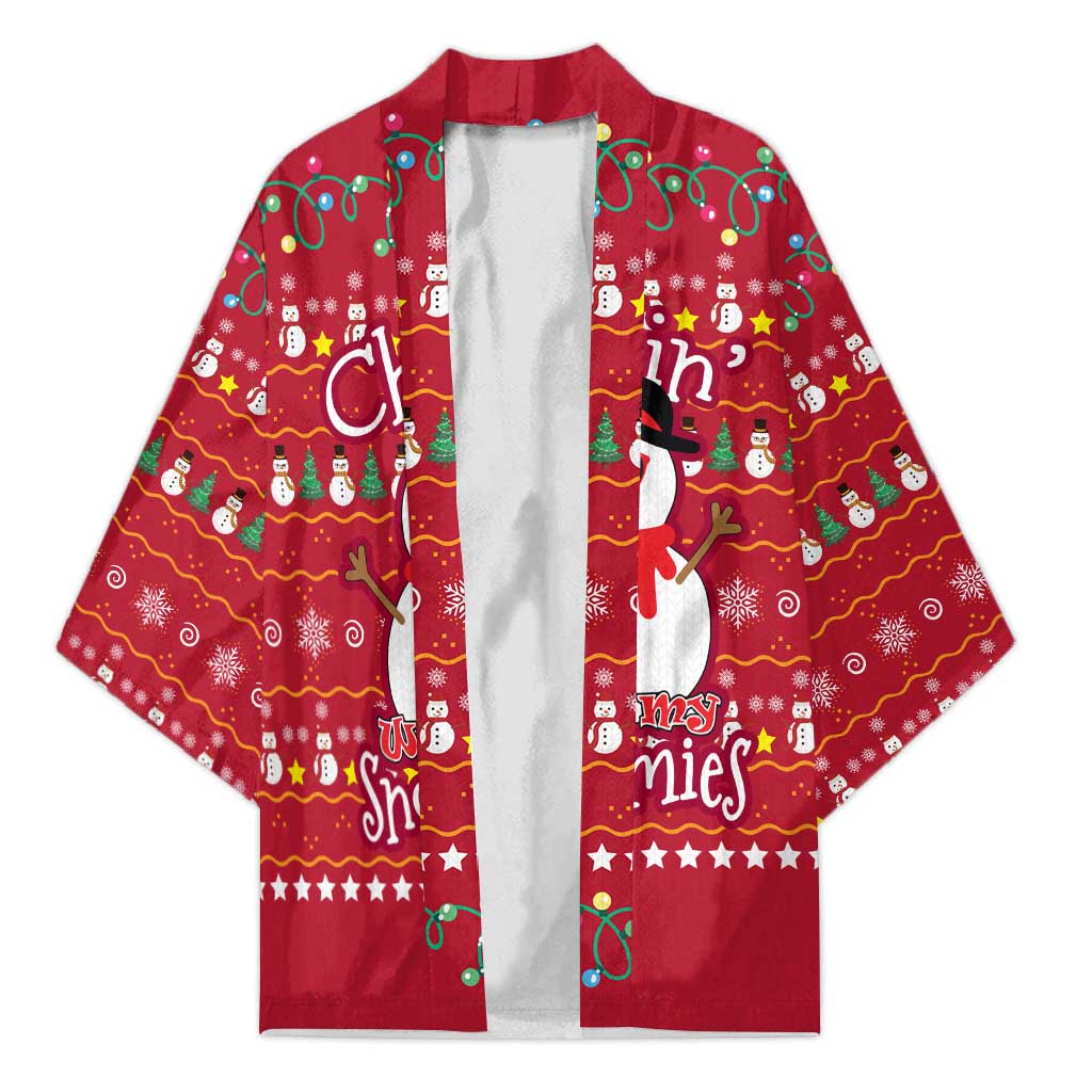 Christmas Chillin With My Snowmies Kimono Cool Snowman Red Snowflake Light String - Wonder Print Shop