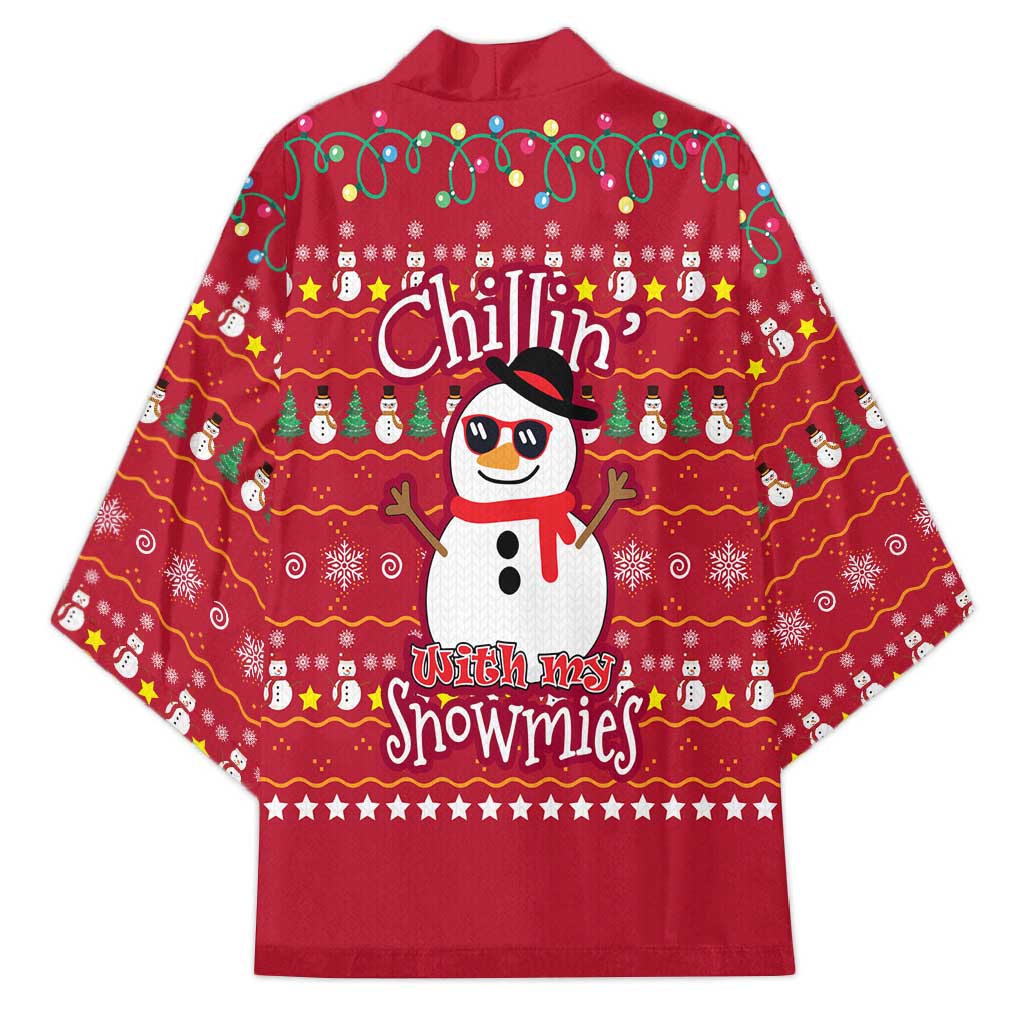 Christmas Chillin With My Snowmies Kimono Cool Snowman Red Snowflake Light String - Wonder Print Shop
