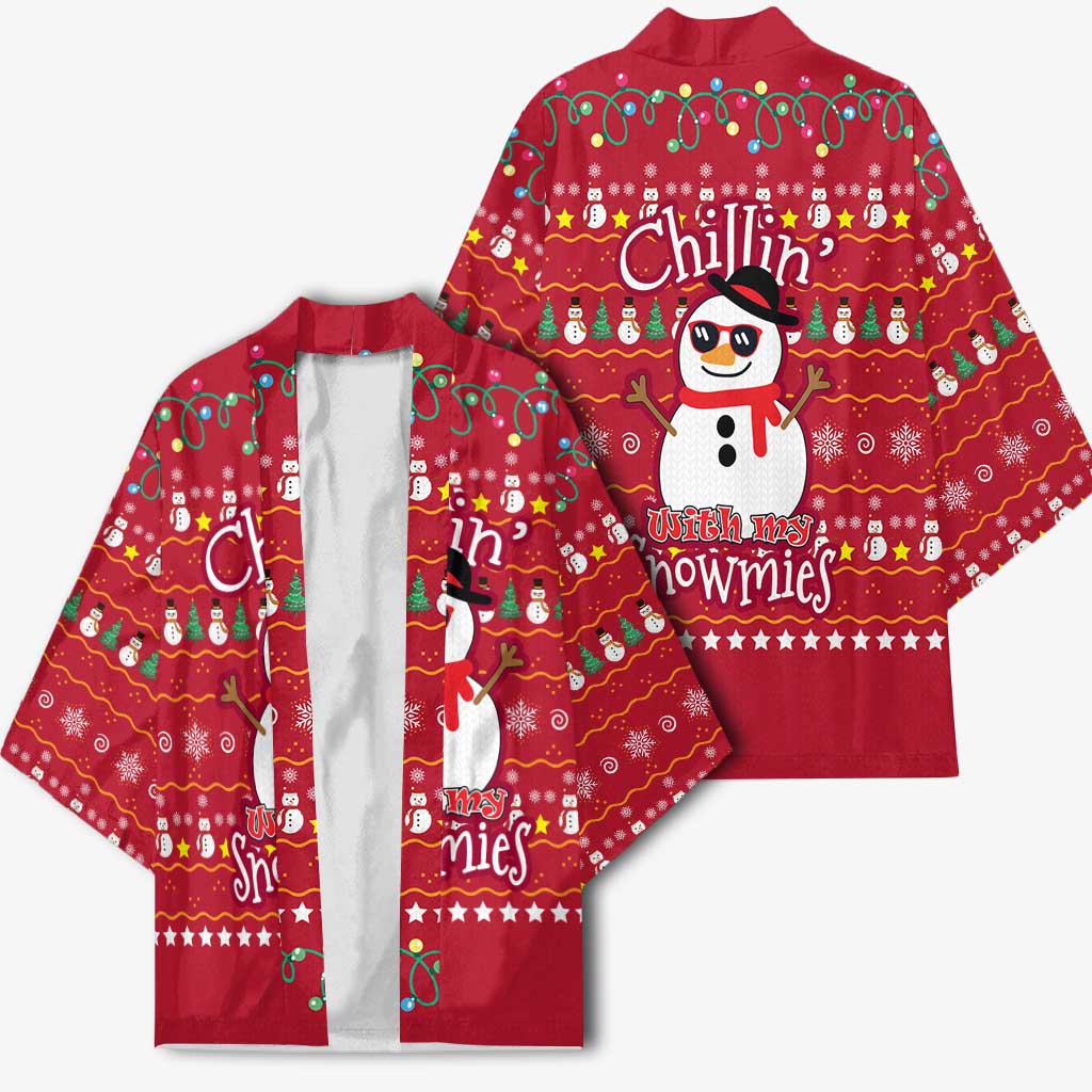 Christmas Chillin With My Snowmies Kimono Cool Snowman Red Snowflake Light String - Wonder Print Shop