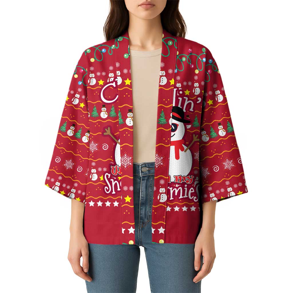 Christmas Chillin With My Snowmies Kimono Cool Snowman Red Snowflake Light String - Wonder Print Shop