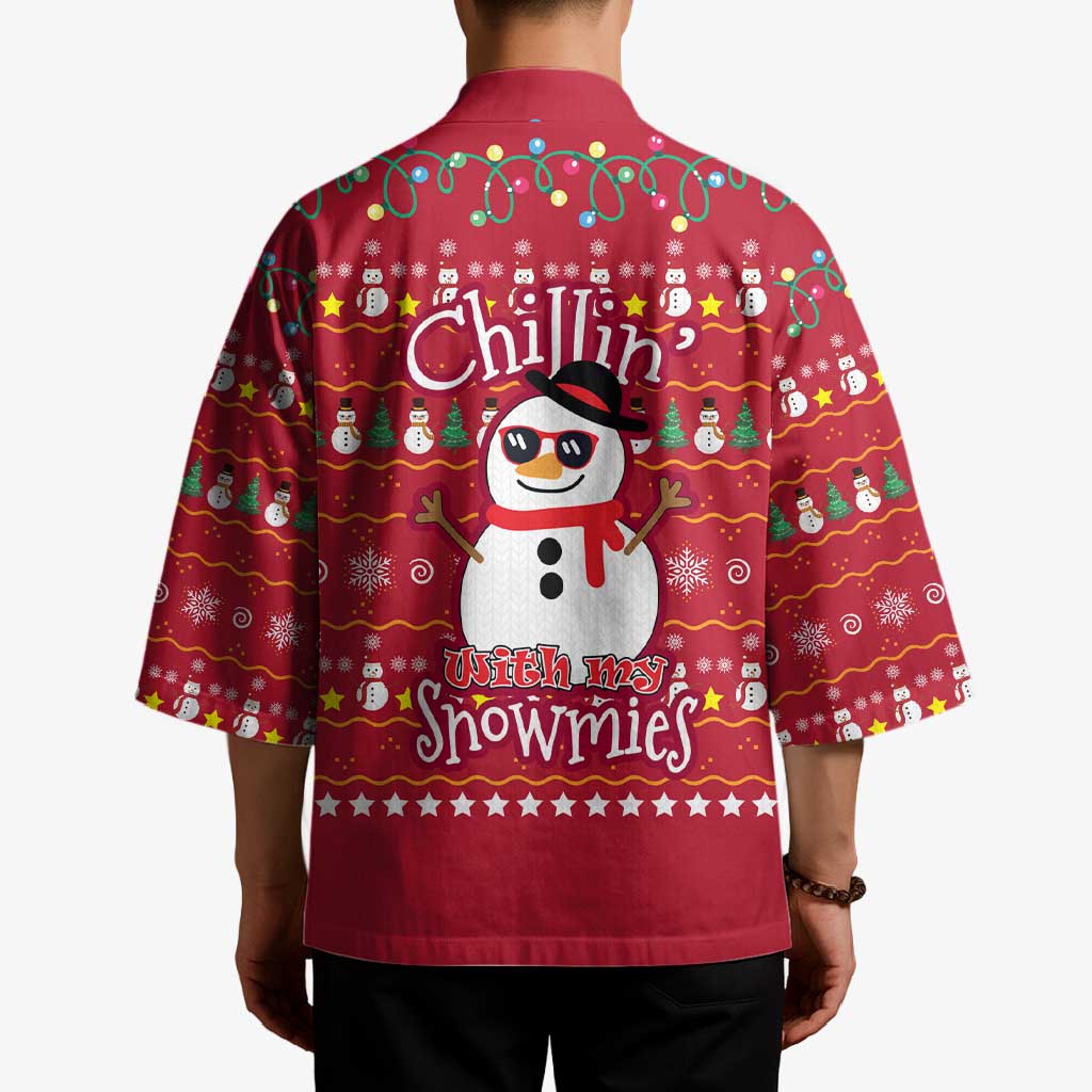 Christmas Chillin With My Snowmies Kimono Cool Snowman Red Snowflake Light String - Wonder Print Shop