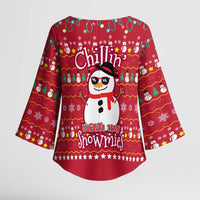 Christmas Chillin With My Snowmies Kimono Sleeve Blouse Cool Snowman Red Snowflake Light String - Wonder Print Shop