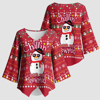 Christmas Chillin With My Snowmies Kimono Sleeve Blouse Cool Snowman Red Snowflake Light String - Wonder Print Shop
