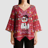 Christmas Chillin With My Snowmies Kimono Sleeve Blouse Cool Snowman Red Snowflake Light String - Wonder Print Shop