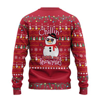 Christmas Chillin With My Snowmies Ugly Christmas Sweater Cool Snowman Red Snowflake Light String - Wonder Print Shop