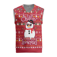 Christmas Chillin With My Snowmies Christmas Knitted V-Neck Vest Cool Snowman Red Snowflake Light String - Wonder Print Shop