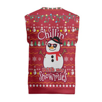 Christmas Chillin With My Snowmies Christmas Knitted V-Neck Vest Cool Snowman Red Snowflake Light String - Wonder Print Shop