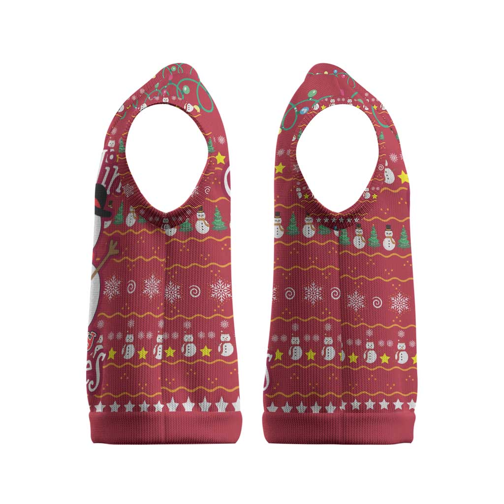 Christmas Chillin With My Snowmies Christmas Knitted V-Neck Vest Cool Snowman Red Snowflake Light String - Wonder Print Shop