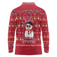 Christmas Chillin With My Snowmies Long Sleeve Polo Shirt Cool Snowman Red Snowflake Light String - Wonder Print Shop