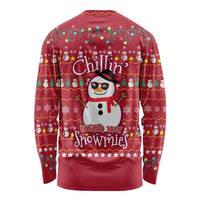 Christmas Chillin With My Snowmies Long Sleeve Shirt Cool Snowman Red Snowflake Light String - Wonder Print Shop