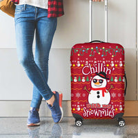 Christmas Chillin With My Snowmies Luggage Cover Cool Snowman Red Snowflake Light String - Wonder Print Shop