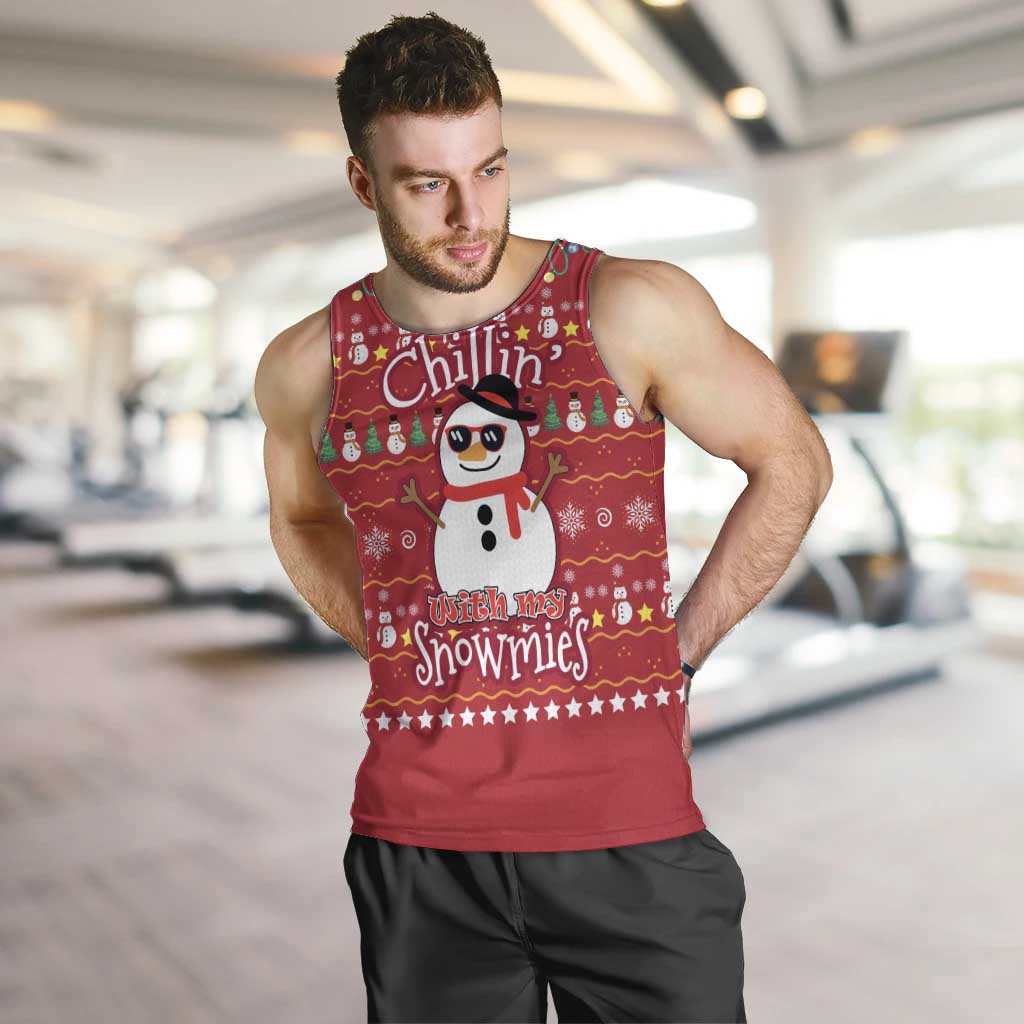 Christmas Chillin With My Snowmies Men Tank Top Cool Snowman Red Snowflake Light String - Wonder Print Shop