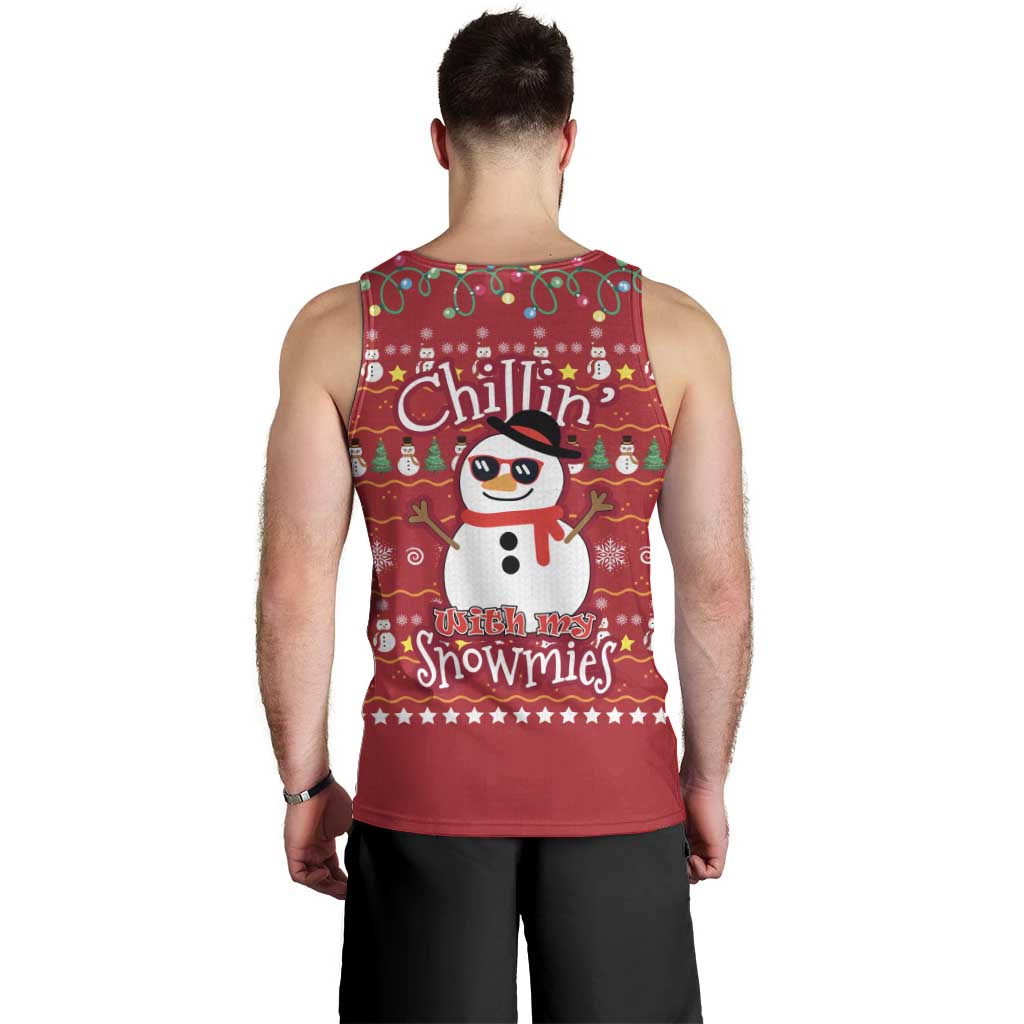 Christmas Chillin With My Snowmies Men Tank Top Cool Snowman Red Snowflake Light String - Wonder Print Shop