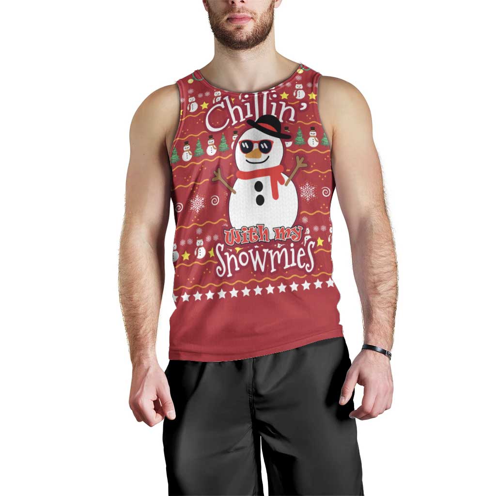 Christmas Chillin With My Snowmies Men Tank Top Cool Snowman Red Snowflake Light String - Wonder Print Shop