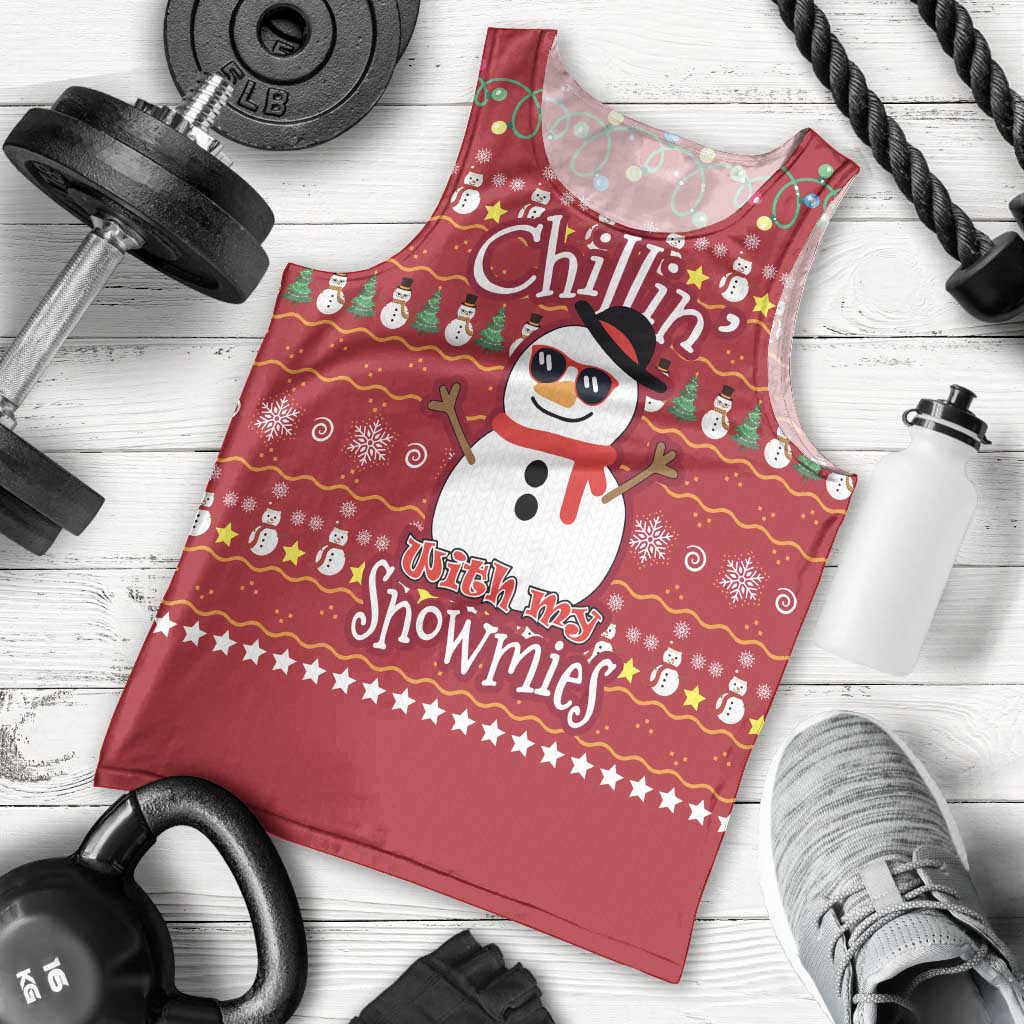 Christmas Chillin With My Snowmies Men Tank Top Cool Snowman Red Snowflake Light String - Wonder Print Shop