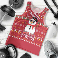 Christmas Chillin With My Snowmies Men Tank Top Cool Snowman Red Snowflake Light String - Wonder Print Shop