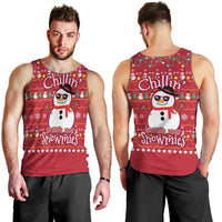 Christmas Chillin With My Snowmies Men Tank Top Cool Snowman Red Snowflake Light String - Wonder Print Shop