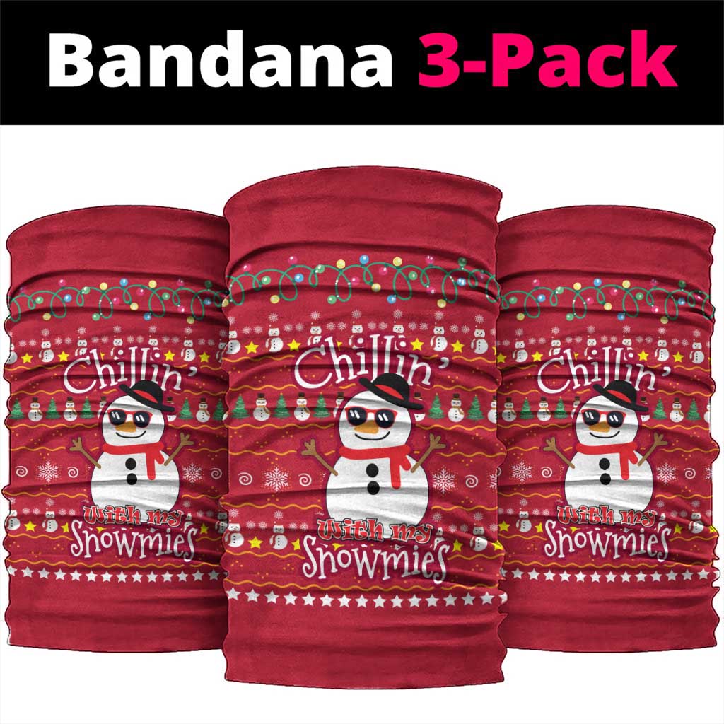Christmas Chillin With My Snowmies Neck Gaiter Cool Snowman Red Snowflake Light String - Wonder Print Shop