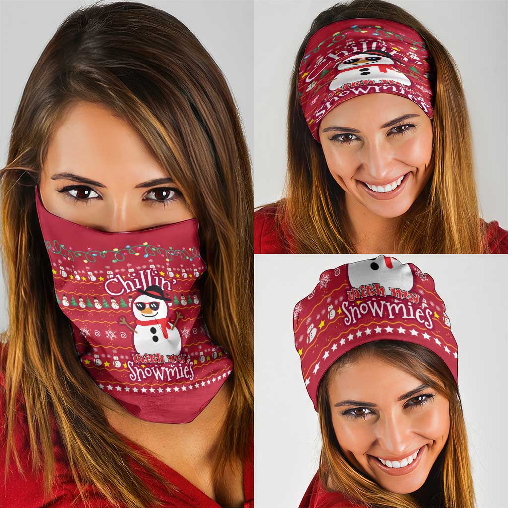 Christmas Chillin With My Snowmies Neck Gaiter Cool Snowman Red Snowflake Light String - Wonder Print Shop