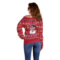 Christmas Chillin With My Snowmies Off Shoulder Sweater Cool Snowman Red Snowflake Light String - Wonder Print Shop
