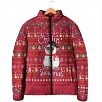 Christmas Chillin With My Snowmies Padded Jacket Cool Snowman Red Snowflake Light String - Wonder Print Shop