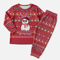 Christmas Chillin With My Snowmies Christmas Pajama Set Cool Snowman Red Snowflake Light String - Wonder Print Shop