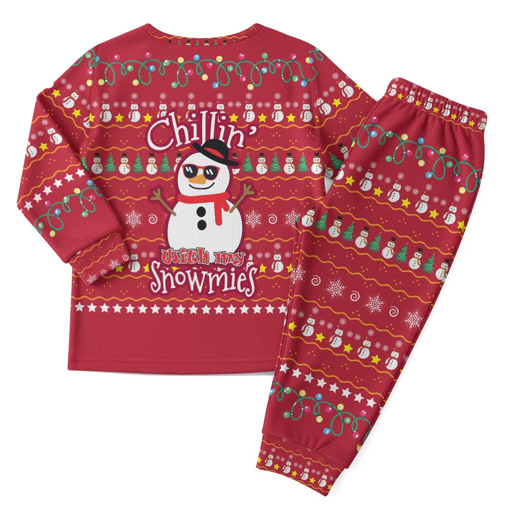 Christmas Chillin With My Snowmies Christmas Pajama Set Cool Snowman Red Snowflake Light String - Wonder Print Shop