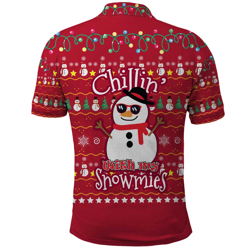 Christmas Chillin With My Snowmies Polo Shirt Cool Snowman Red Snowflake Light String - Wonder Print Shop