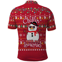 Christmas Chillin With My Snowmies Polo Shirt Cool Snowman Red Snowflake Light String - Wonder Print Shop