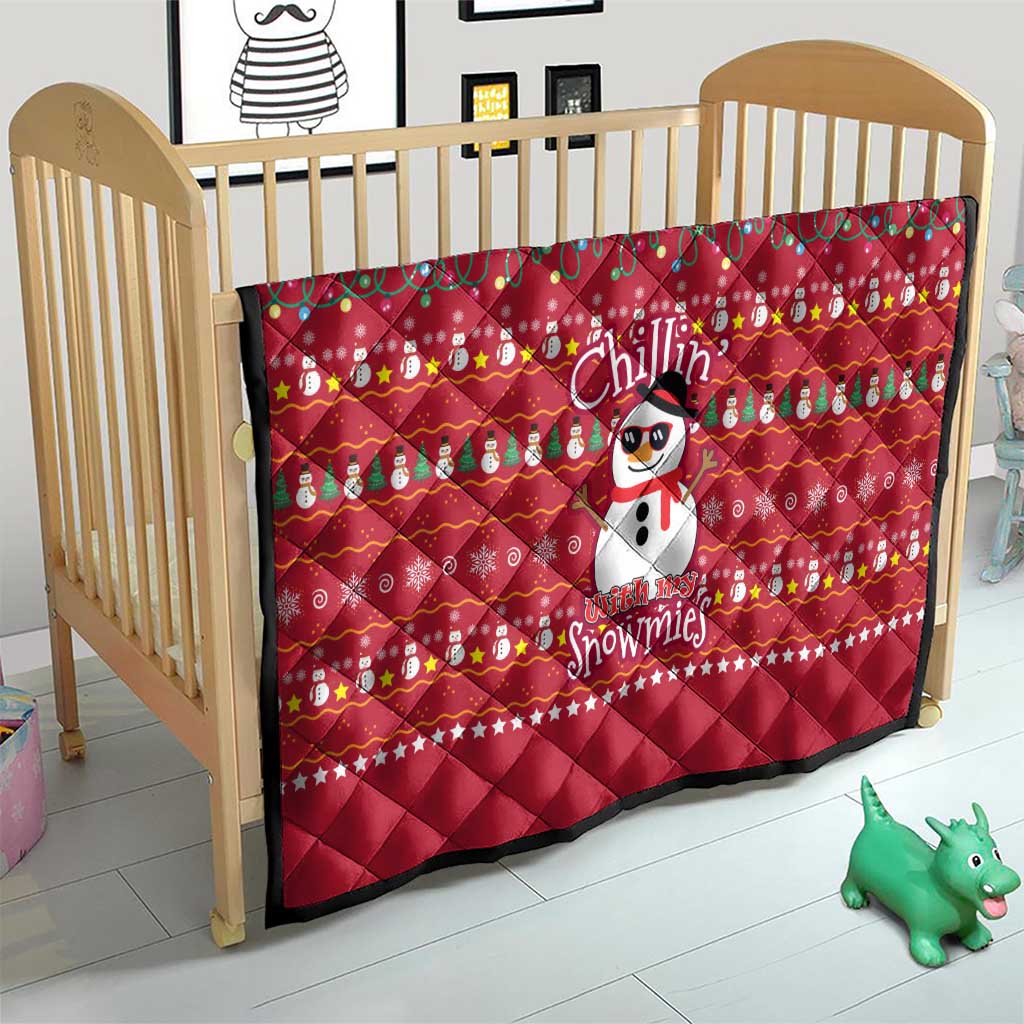 Christmas Chillin With My Snowmies Quilt Cool Snowman Red Snowflake Light String - Wonder Print Shop