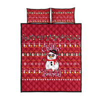 Christmas Chillin With My Snowmies Quilt Bed Set Cool Snowman Red Snowflake Light String - Wonder Print Shop