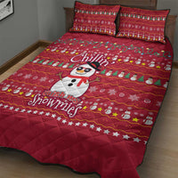 Christmas Chillin With My Snowmies Quilt Bed Set Cool Snowman Red Snowflake Light String - Wonder Print Shop