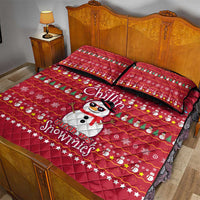 Christmas Chillin With My Snowmies Quilt Bed Set Cool Snowman Red Snowflake Light String - Wonder Print Shop