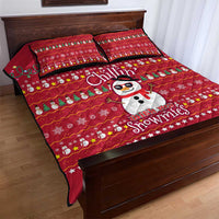 Christmas Chillin With My Snowmies Quilt Bed Set Cool Snowman Red Snowflake Light String - Wonder Print Shop