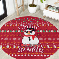 Christmas Chillin With My Snowmies Round Carpet Cool Snowman Red Snowflake Light String - Wonder Print Shop
