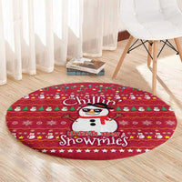Christmas Chillin With My Snowmies Round Carpet Cool Snowman Red Snowflake Light String - Wonder Print Shop