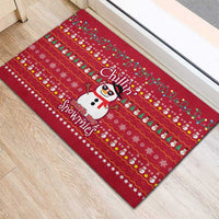 Christmas Chillin With My Snowmies Rubber Doormat Cool Snowman Red Snowflake Light String - Wonder Print Shop
