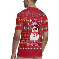 Christmas Chillin With My Snowmies Rugby Jersey Cool Snowman Red Snowflake Light String - Wonder Print Shop