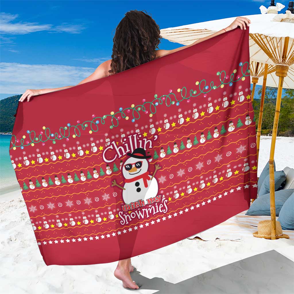 Christmas Chillin With My Snowmies Sarong Cool Snowman Red Snowflake Light String - Wonder Print Shop