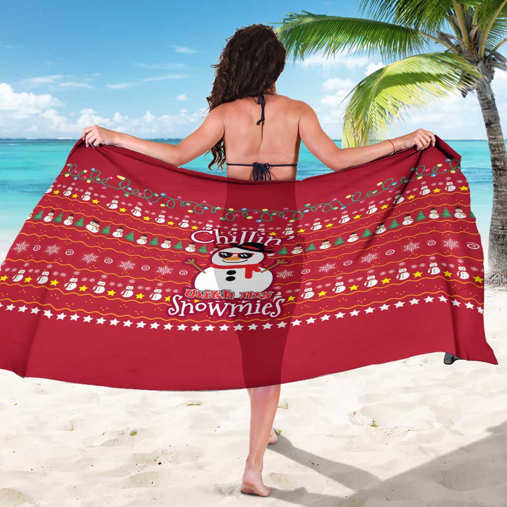 Christmas Chillin With My Snowmies Sarong Cool Snowman Red Snowflake Light String - Wonder Print Shop