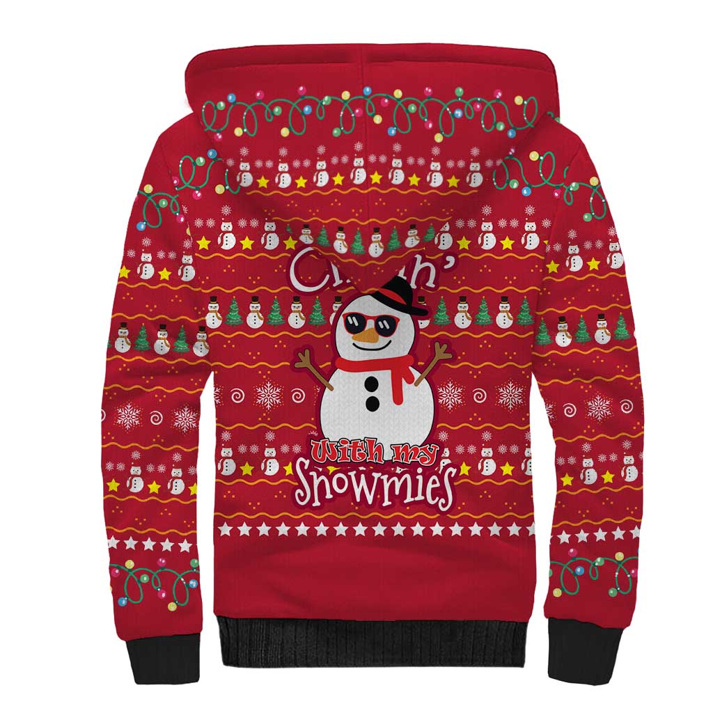 Christmas Chillin With My Snowmies Sherpa Hoodie Cool Snowman Red Snowflake Light String - Wonder Print Shop