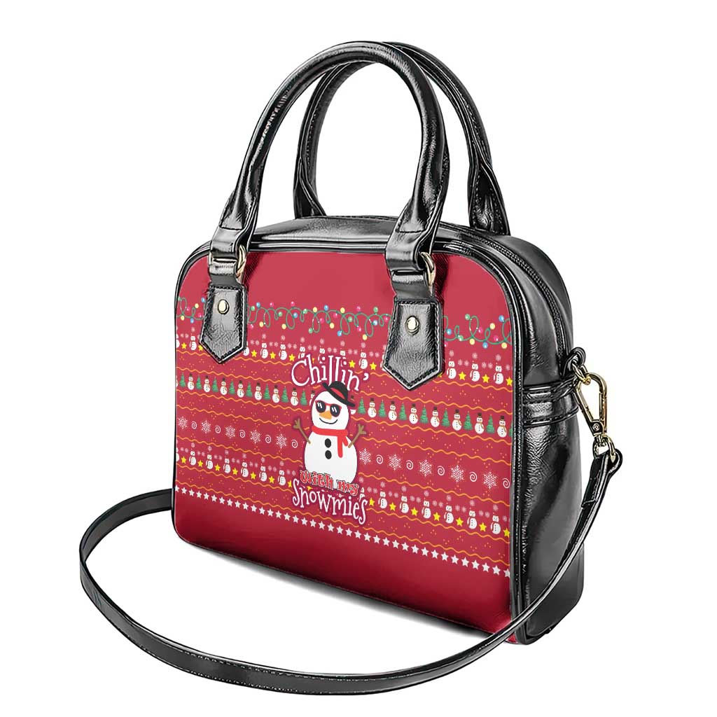 Christmas Chillin With My Snowmies Shoulder Handbag Cool Snowman Red Snowflake Light String - Wonder Print Shop