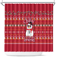 Christmas Chillin With My Snowmies Shower Curtain Cool Snowman Red Snowflake Light String - Wonder Print Shop