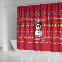 Christmas Chillin With My Snowmies Shower Curtain Cool Snowman Red Snowflake Light String - Wonder Print Shop