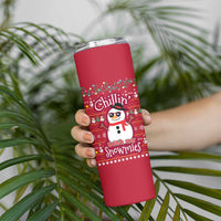 Christmas Chillin With My Snowmies Skinny Tumbler Cool Snowman Red Snowflake Light String - Wonder Print Shop
