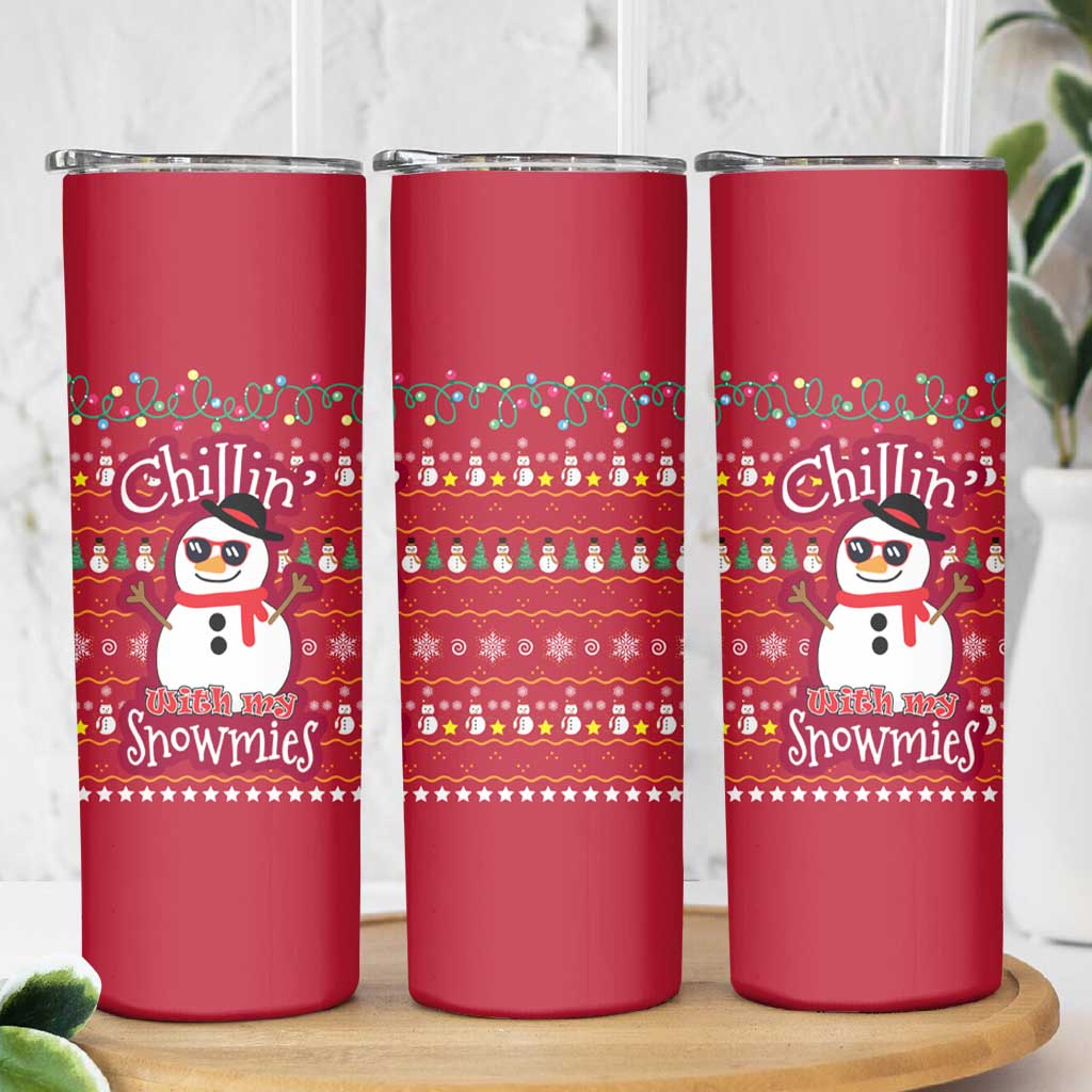 Christmas Chillin With My Snowmies Skinny Tumbler Cool Snowman Red Snowflake Light String - Wonder Print Shop
