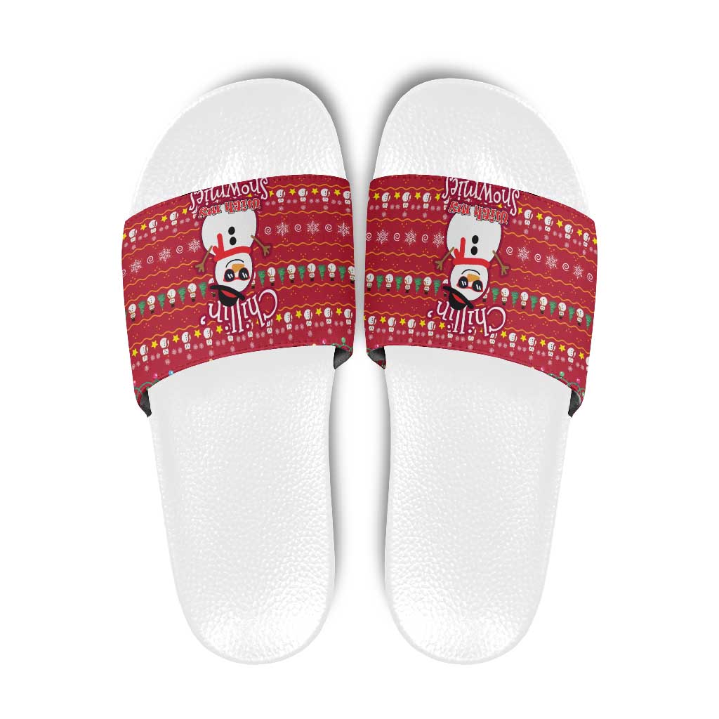 Christmas Chillin With My Snowmies Slide Sandals Cool Snowman Red Snowflake Light String - Wonder Print Shop